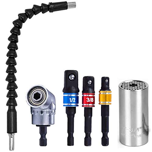 Suctato Juego de llaves de tubo universal, adaptador de taladro de ángulo recto 105, llave de vaso...