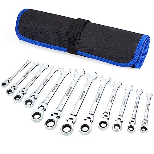 SORAKO Llaves Fijas con Carraca 8-19mm, 12Pcs Llave de Carraca con Bolsa Enrollable, llaves...
