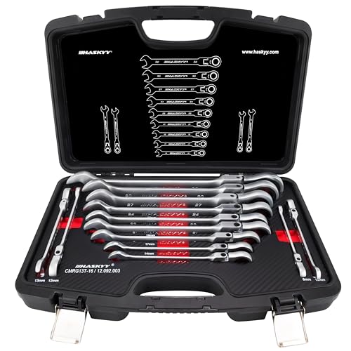 HASKYY Juego de Llaves Combinadas I 8-32 mm I Juego de llaves de trinquete flexibles I 13 piezas
