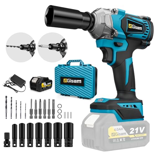 highsam 650Nm Pistola de Impacto a Bateria, Llave de Impacto con 4.0Ah Batería y Llaves de Vaso, 18...