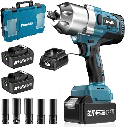 Seesii Llave de Impacto 1300Nm sin Escobillas, Professional 1/2'' Pistola de Impacto 8000mAh...