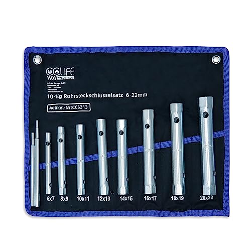 CCLIFE Juego de llaves tubulares 10 Piezas,Llave de Tubo Huecas con Varilla Giratoria para Grifo,...