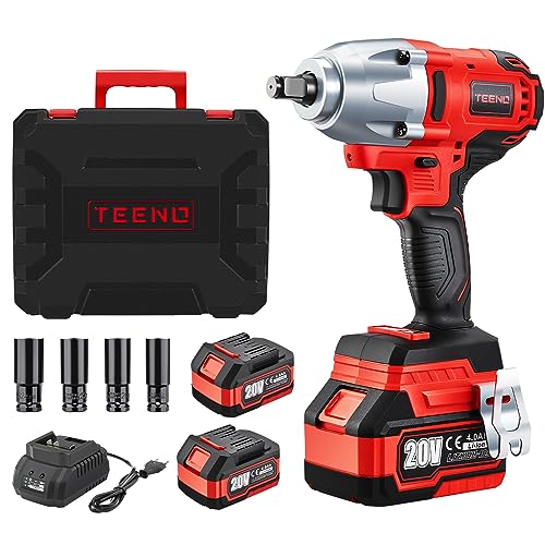 TEENO Llave de impacto Baterías de iones de litio sin escobillas de 20 V 4,0 Ah, 4 vasos de...