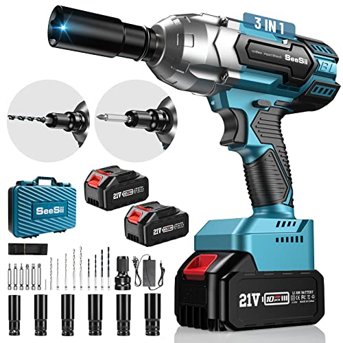 Seesii Llave de Impacto Brushless, sin Escobillas 1/2 Pulgada Torque Máximo 650 Nm, 3300 RPM, con...