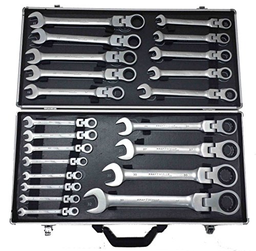 LLAVES FIJAS CON CARRACA MALETA DE HERRAMIENTAS CROMO VANADIO de 6mm A 32mm SET 22 PIEZAS